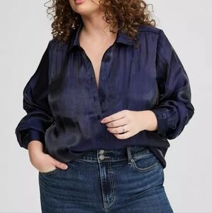 NWT Iridescent Torrid Sheer Blue Satin Blouse